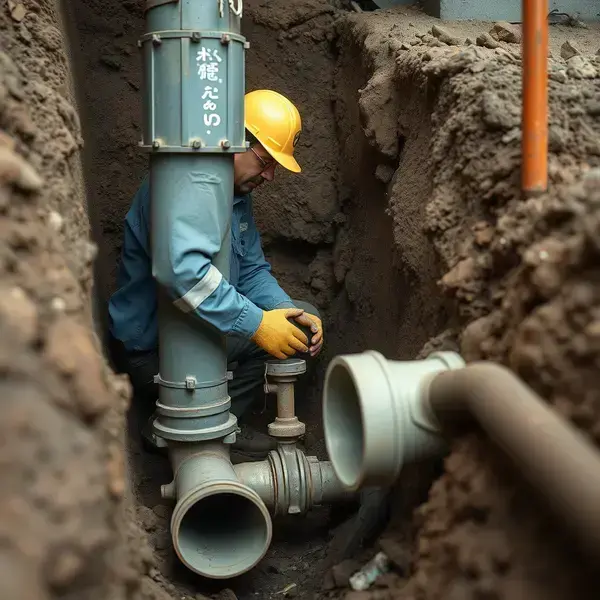 排水管修理のようす